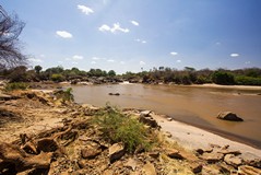 The Tana river at Adamson's falls. It rises in the Aberdares west of Nyeri and is Kenya's biggest river at 1000 kms long