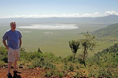Ngorongoro crater from Western descent road with Lake Magadi in the distance