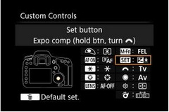 In custom controls I select the SET button to allow exposure compensation to be assigned to it (On a canon). Other makes are similar